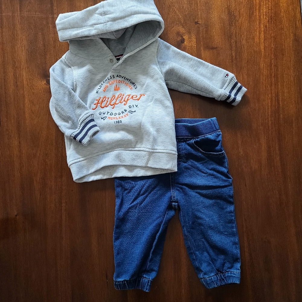 6-9 month baby boy Tommy Hilfiger hoodie outfit